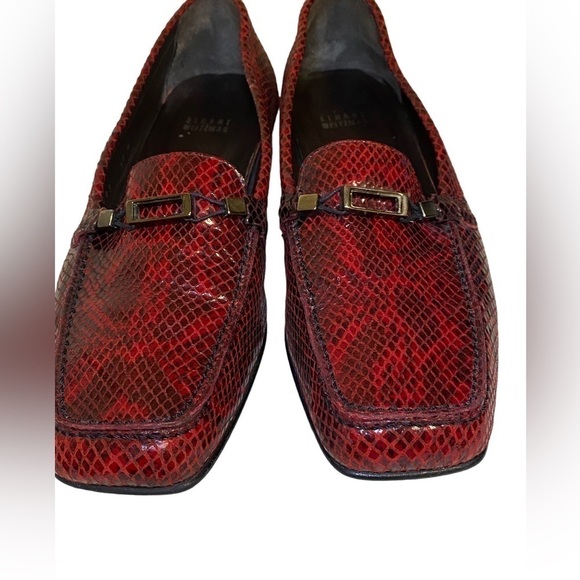 STUART Weitzman Red snake skin embossed loafers size 10 - Picture 2 of 10